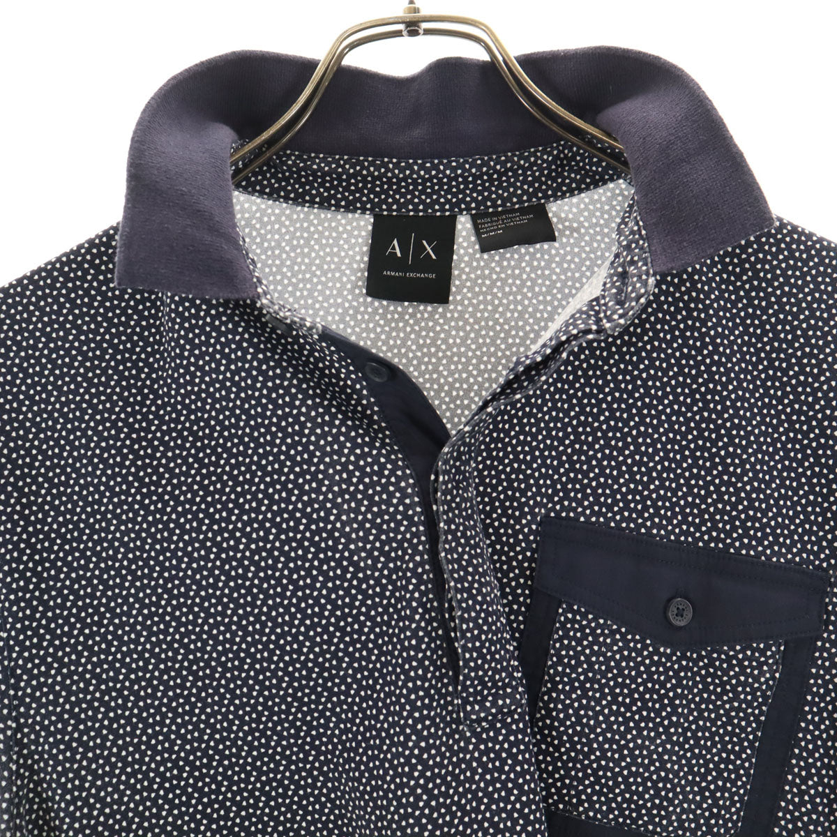 ARMANI EXCHANGE アルマーニエクスチェンジ 総柄 半袖 ポロシャツ M ネイビー メンズ