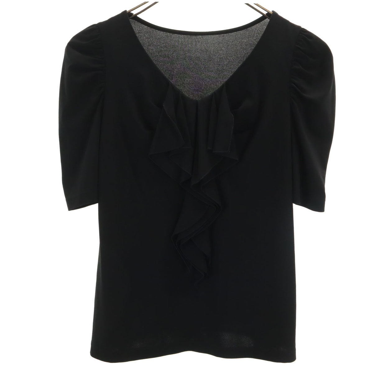 Harrods ハロッズ 日本製 半袖 シフォンフリル ブラウス ブラック レディース