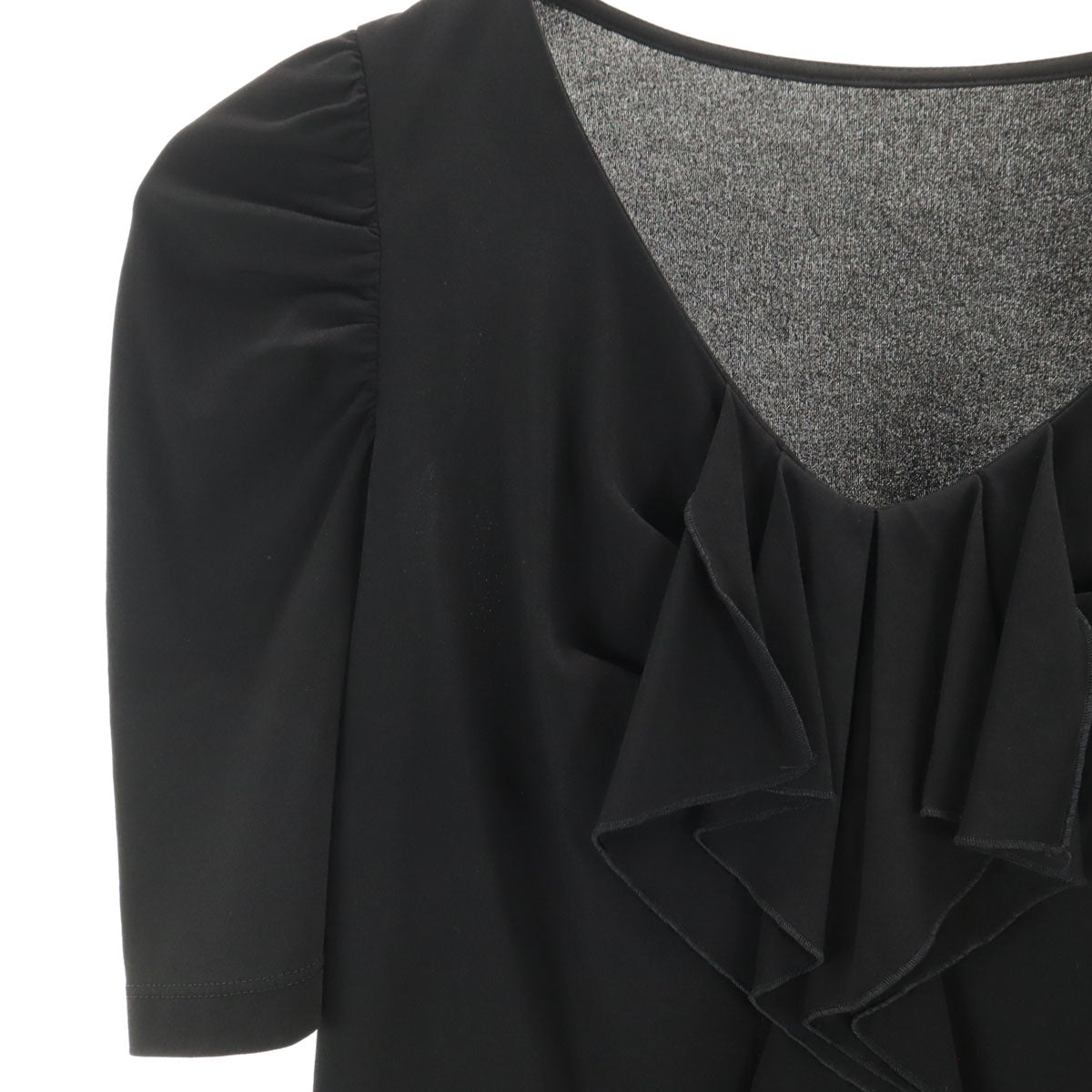 Harrods ハロッズ 日本製 半袖 シフォンフリル ブラウス ブラック レディース