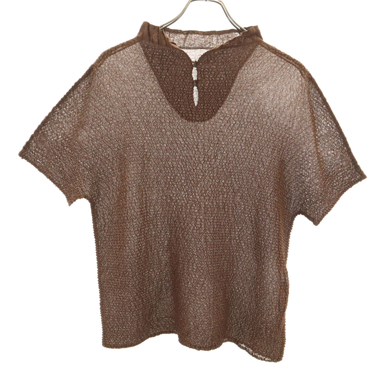 Leilian レリアン 日本製 半袖 カットソー 13 ブラウン プリーツ レディース