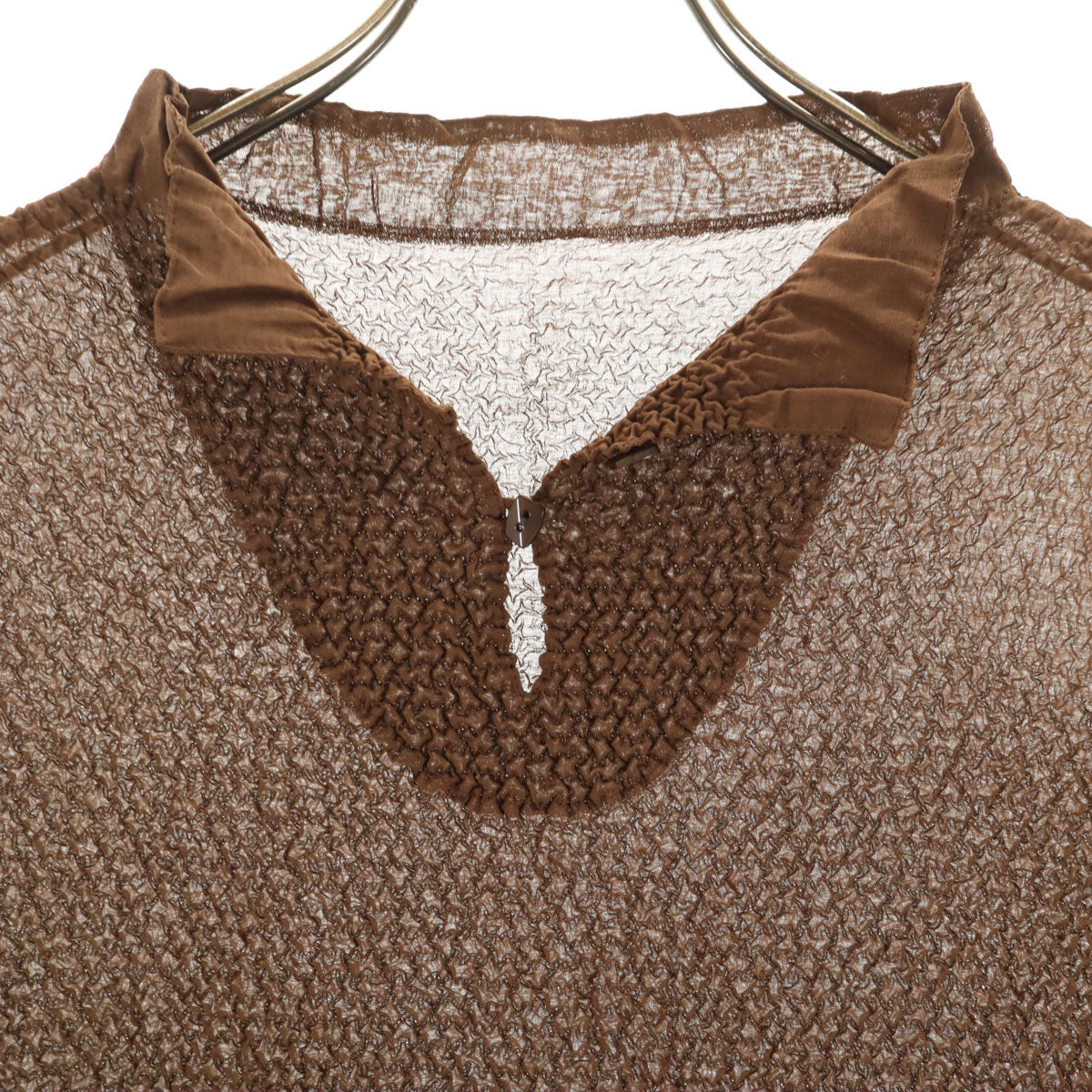 Leilian レリアン 日本製 半袖 カットソー 13 ブラウン プリーツ レディース