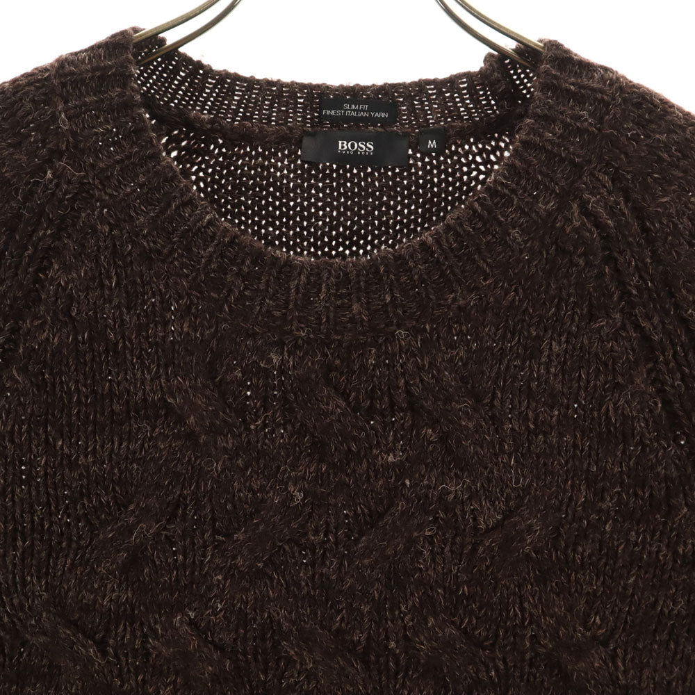 ボスヒューゴボス 長袖 スリムフィット セーター M ブラウン BOSS HUGO BOSS ケーブルニット レディース
