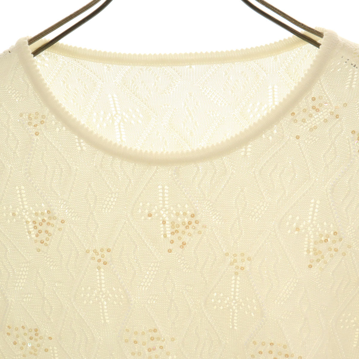 Leilian レリアン 半袖 スパンコール サマー セーター 13 白 ニット レディース