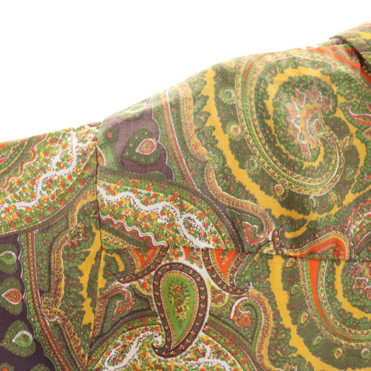 Count Velante 70s ヴィンテージ ペイズリー柄 半袖 ボタンダウンシャツ L カーキ メンズ