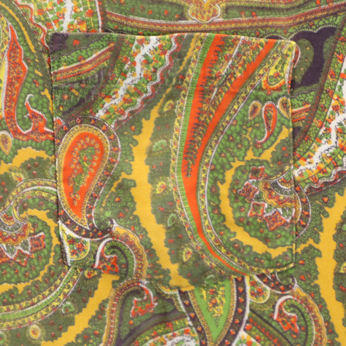 Count Velante 70s ヴィンテージ ペイズリー柄 半袖 ボタンダウンシャツ L カーキ メンズ