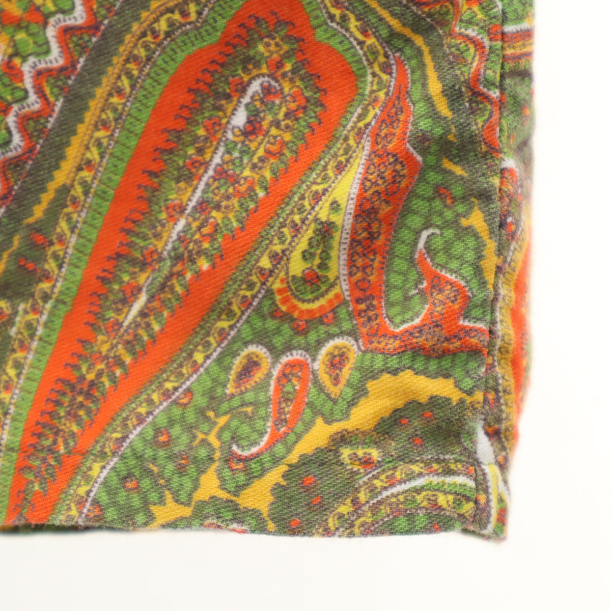 Count Velante 70s ヴィンテージ ペイズリー柄 半袖 ボタンダウンシャツ L カーキ メンズ