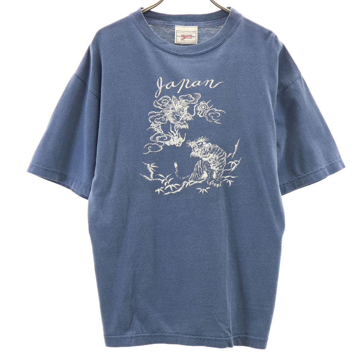 Zoom ズーム 90s USA製 オールド ドラゴン タイガー プリント 半袖 Tシャツ M ネイビー 龍 虎 メンズ