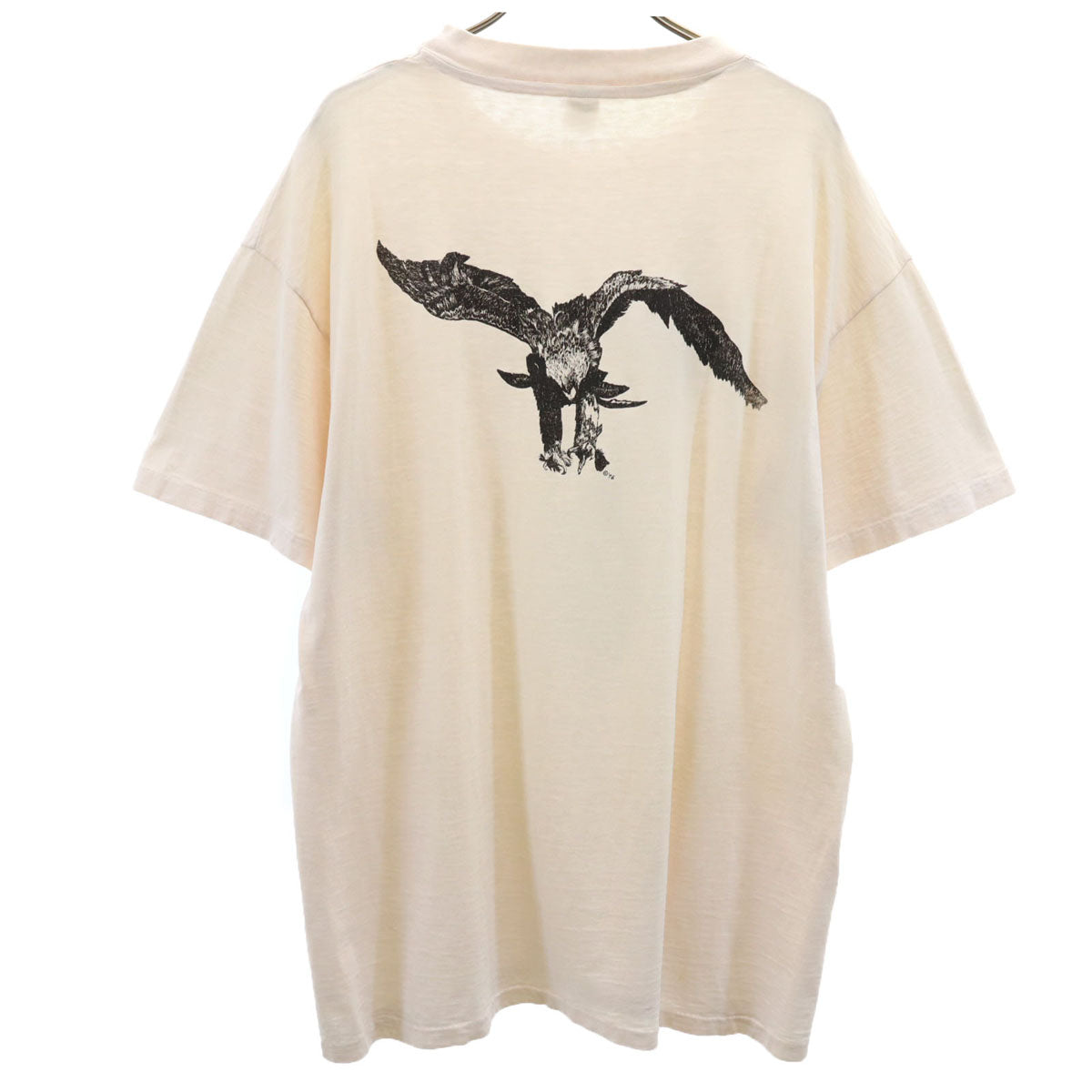 Hanes ヘインズ 70s USA製 ヴィンテージ イーグル プリント 半袖 Tシャツ XL アイボリー系 シングルステッチ BEEFY-T メンズ
