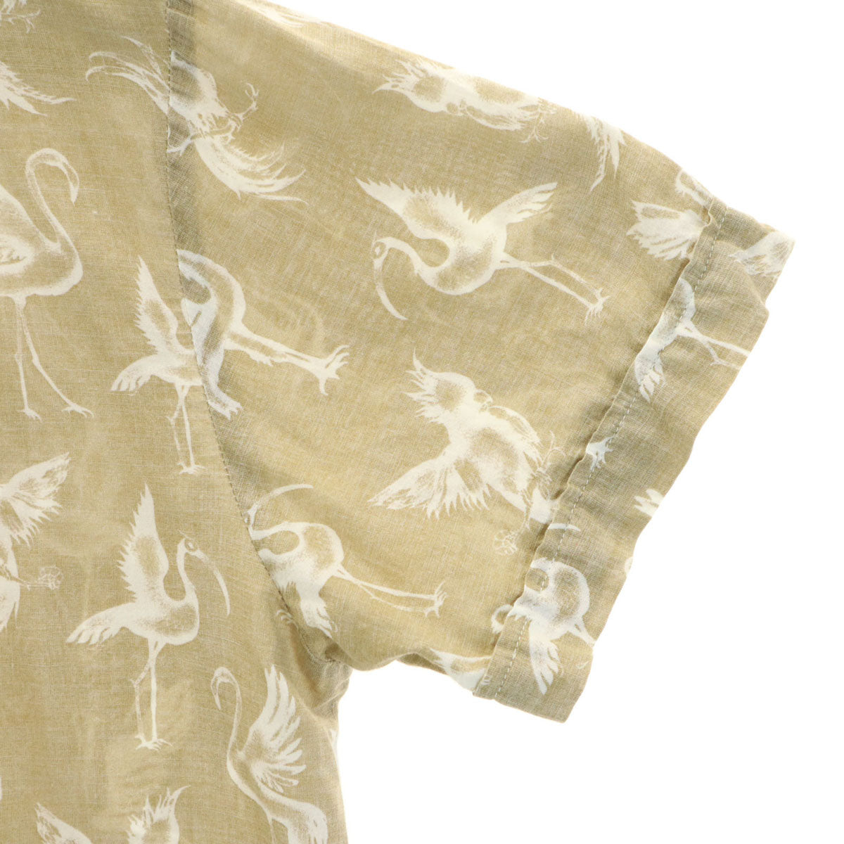 DIESEL ディーゼル バード柄 半袖 コットンシャツ M カーキベージュ メンズ