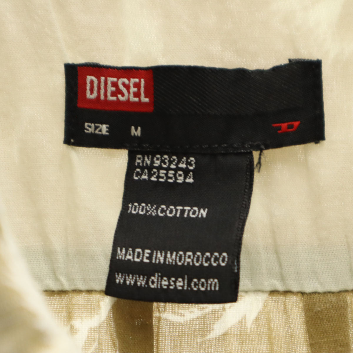 DIESEL ディーゼル バード柄 半袖 コットンシャツ M カーキベージュ メンズ