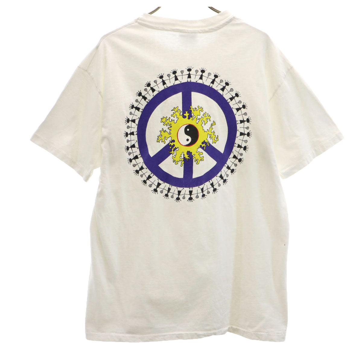 Hanes ヘインズ 80s 90s USA製 オールド バックプリント ラクロス 半袖 Tシャツ L ホワイト シングルステッチ メンズ