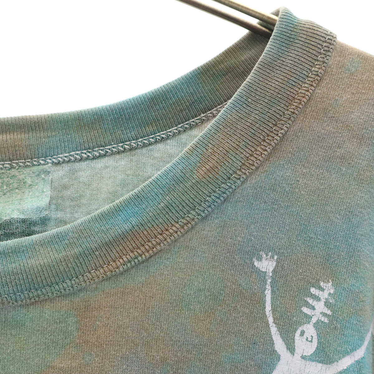 90s オールド QUINKANS 岩絵 半袖 Tシャツ カーキグレー系 シングルステッチ アート メンズ