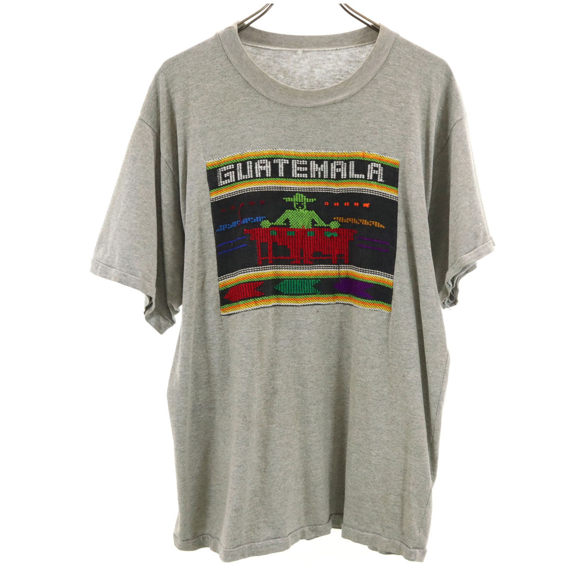 90s オールド グアテマラ 刺繍 半袖 Tシャツ グレー エスニック メンズ
