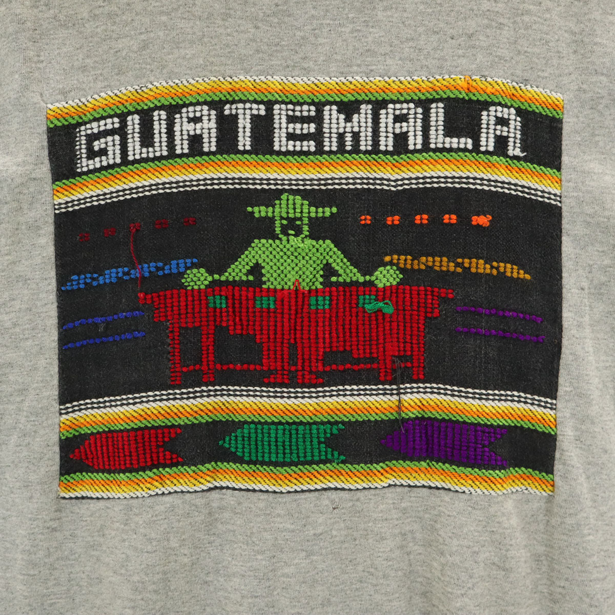 90s オールド グアテマラ 刺繍 半袖 Tシャツ グレー エスニック メンズ