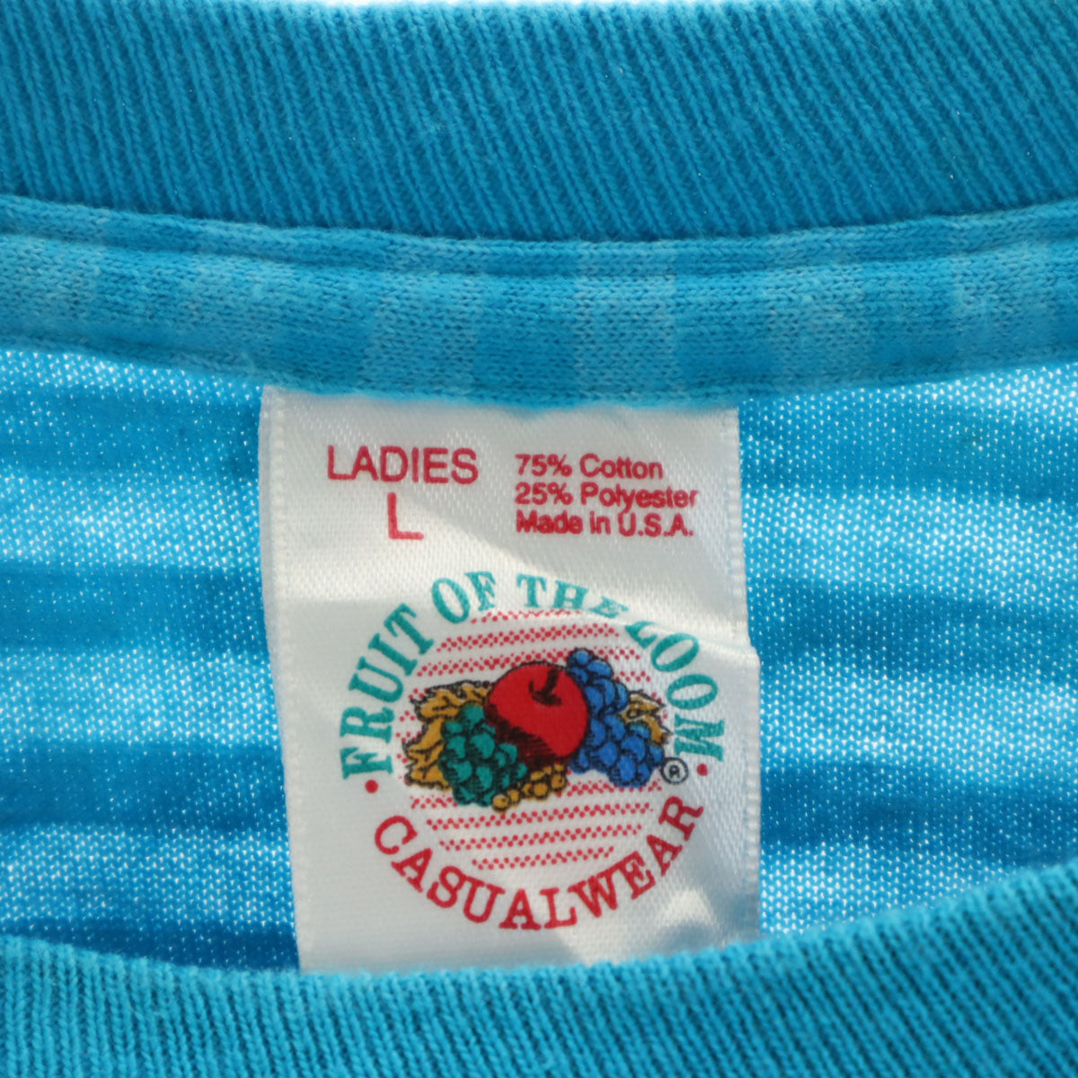 FRUIT OF THE LOOM フルーツオブザルーム 90s USA製 オールド ボーダー柄 半袖 Tシャツ L 水色 シングルステッチ レディース