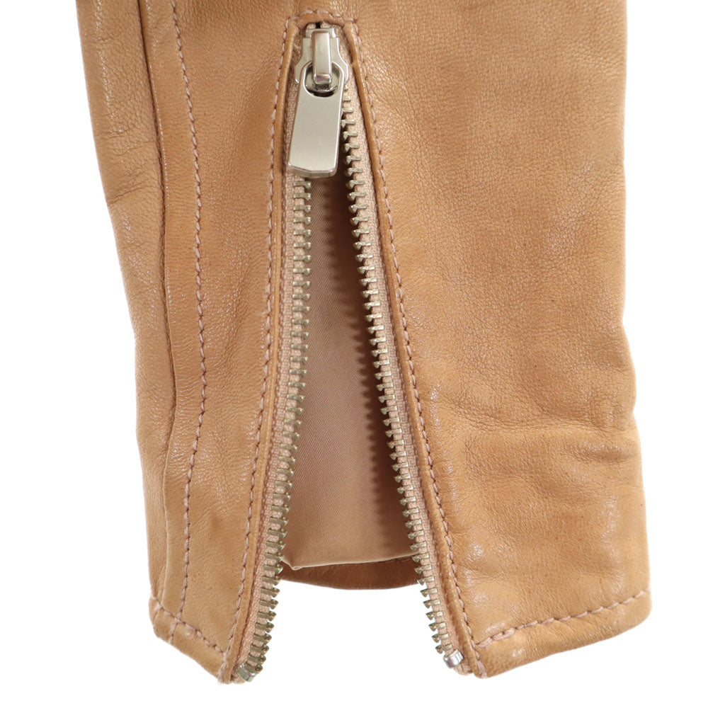 Diagram ダイアグラム シープスキン レザー ダブルライダースジャケット 36 ベージュ レディース