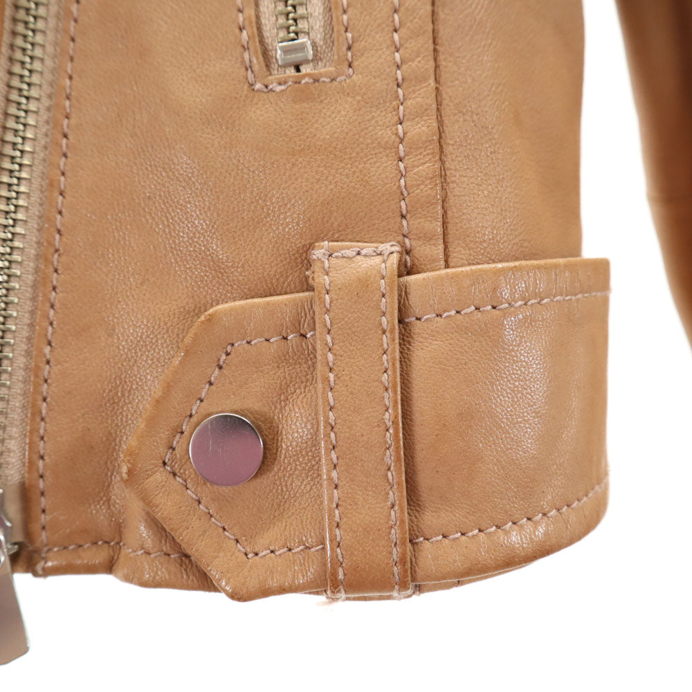 Diagram ダイアグラム シープスキン レザー ダブルライダースジャケット 36 ベージュ レディース