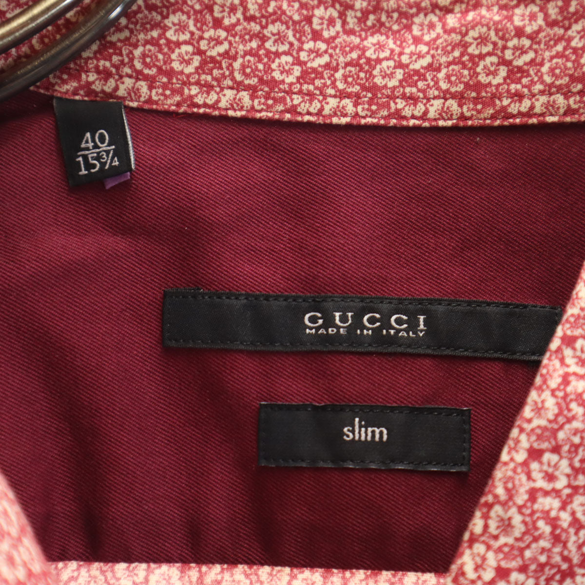 GUCCI グッチ イタリア製 花柄 長袖 ウエスタンシャツ 40 レッド系 メンズ