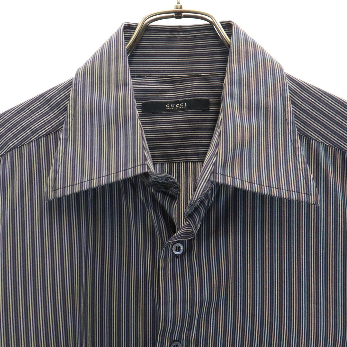 GUCCI グッチ イタリア製 ストライプ柄 長袖 コットンシャツ 43 ネイビー系 メンズ