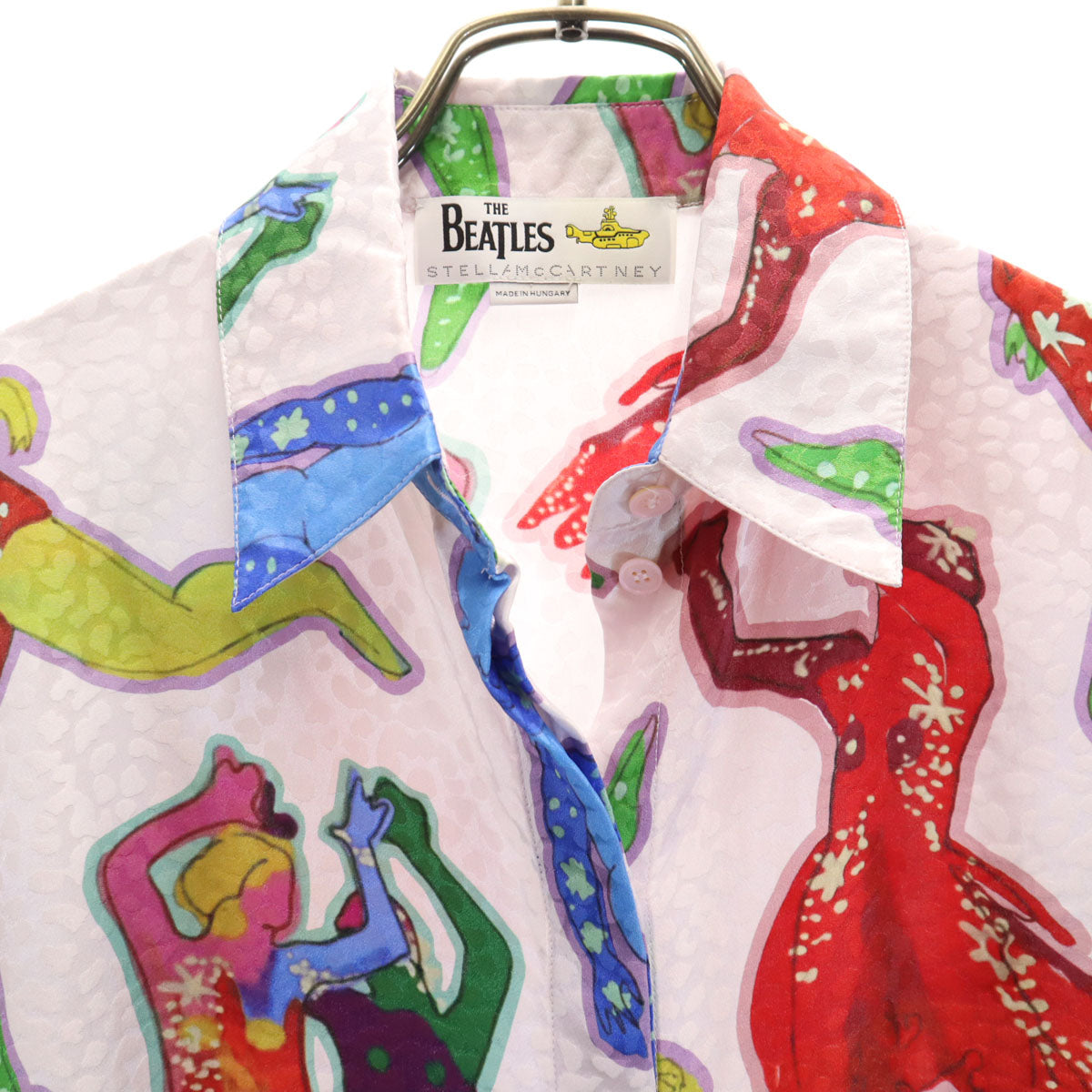 Stella McCartney ステラマッカートニー THE BEATLES ビートルズ コラボ シルク 映画 イエロー サブマリン 長袖 シャツ 34 ピンクホワイト系 レディース