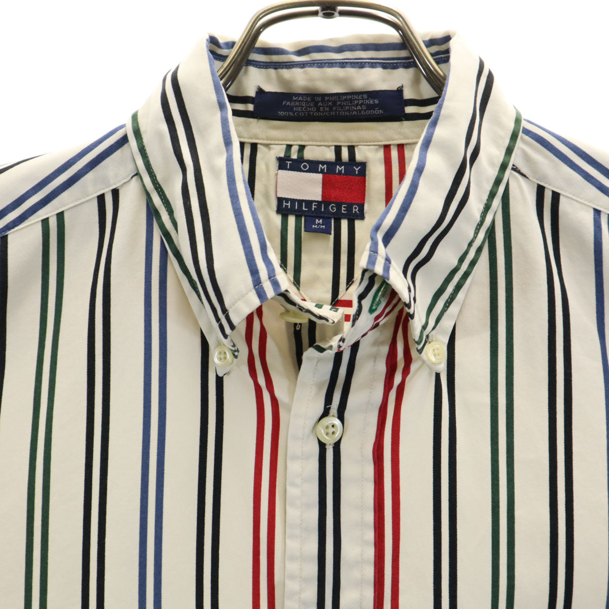 TOMMY HILFIGER トミーヒルフィガー ストライプ柄 長袖 ボタンダウンシャツ M ホワイト メンズ