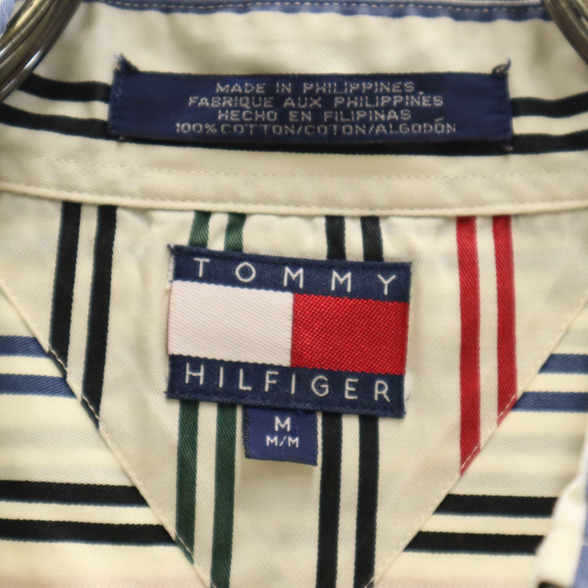 TOMMY HILFIGER トミーヒルフィガー ストライプ柄 長袖 ボタンダウンシャツ M ホワイト メンズ