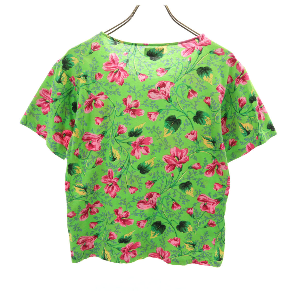 KENZO ケンゾー 90s 日本製 オールド 花柄 プリント 半袖 ボートネック Tシャツ M グリーン レディース
