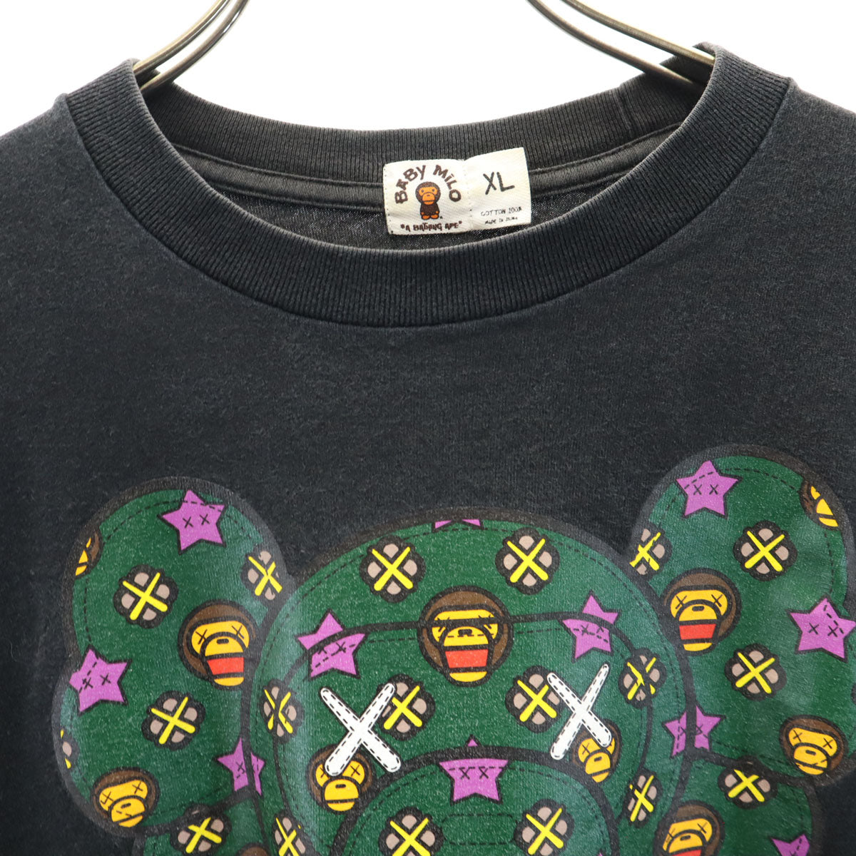BABY MILO A BATHING APE ベイビーミロ アベイシングエイプ KAWS カウズ コラボ 半袖 Tシャツ XL ブラック メンズ
