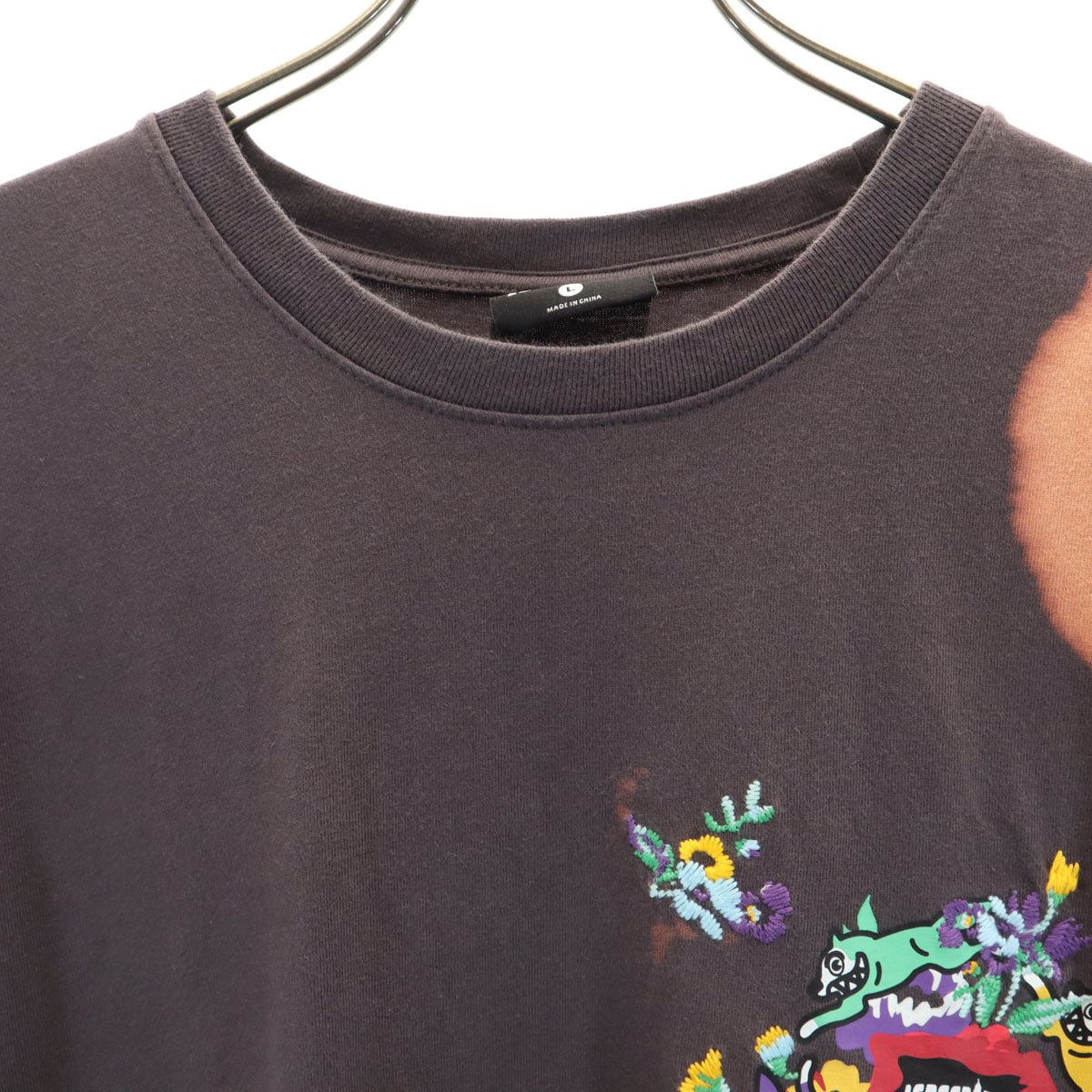 ICE CREAM アイスクリーム バックロゴ 半袖 染め加工 ディッパー Tシャツ L チャコールブラウン 花刺繍 メンズ