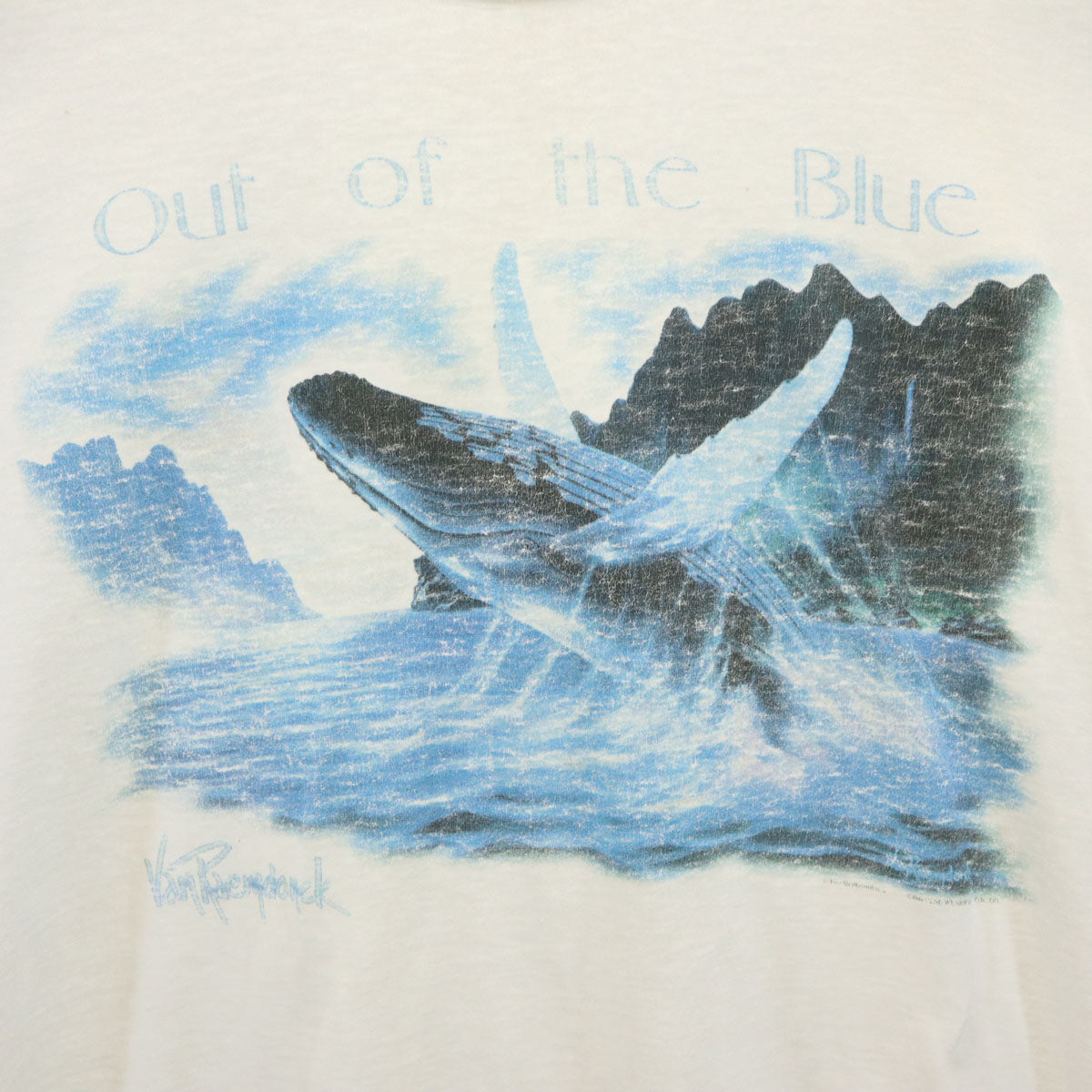 90s オールド クジラ プリント 半袖 Tシャツ ホワイト シングルステッチ メンズ
