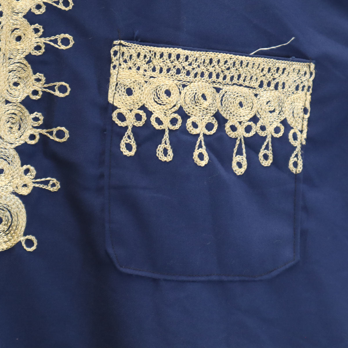 70s 80s オールド 半袖 ダシキ シャツ ネイビー アフリカ民族 メンズ