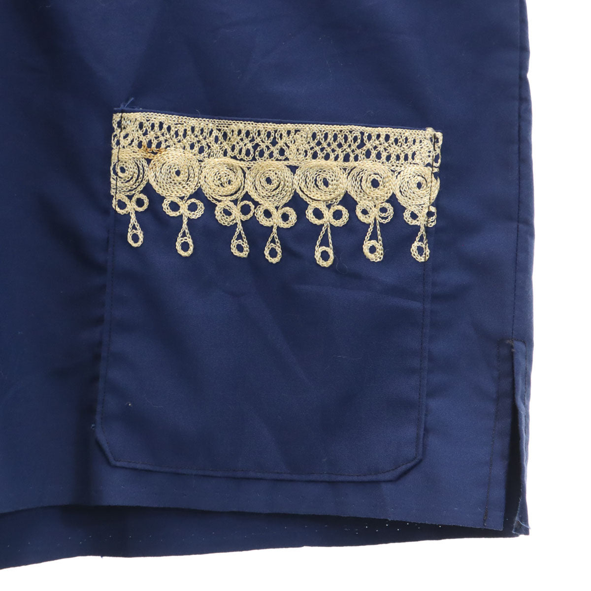 70s 80s オールド 半袖 ダシキ シャツ ネイビー アフリカ民族 メンズ