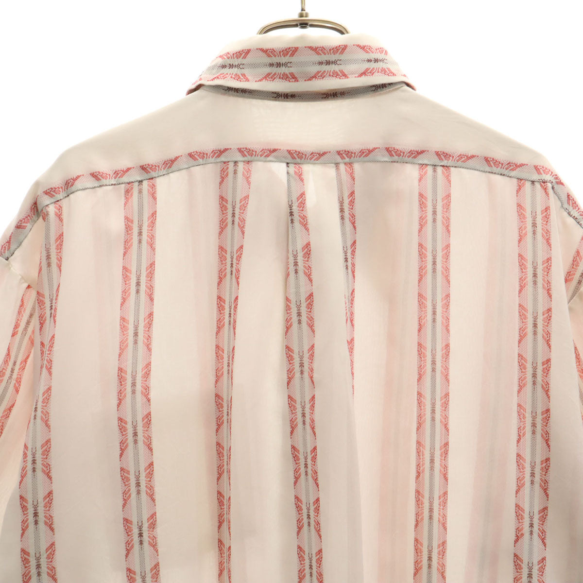 70s 80s ヴィンテージ 蝶ストライプ柄 5分袖 シャツ 17 1/2 ホワイト メンズ