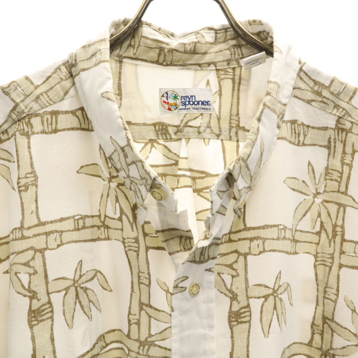reyn spooner レインスプーナー 90s オールド リバースプリント 竹 半袖 ボタンダウン アロハシャツ 3XL ホワイト ビッグサイズ メンズ