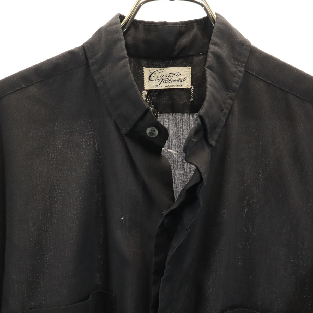 CUSTOM TAILORED カスタムテーラード 70s 80s ヴィンテージ 半袖 シャツ チャコール 比翼 メンズ