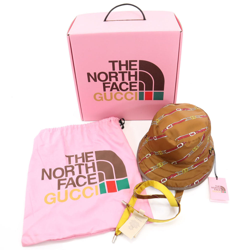 未使用 GUCCI グッチ ノースフェイス コラボ リバーシブル バケット ハット  ブラウン x THE NORTH FACE 帽子 メンズ
