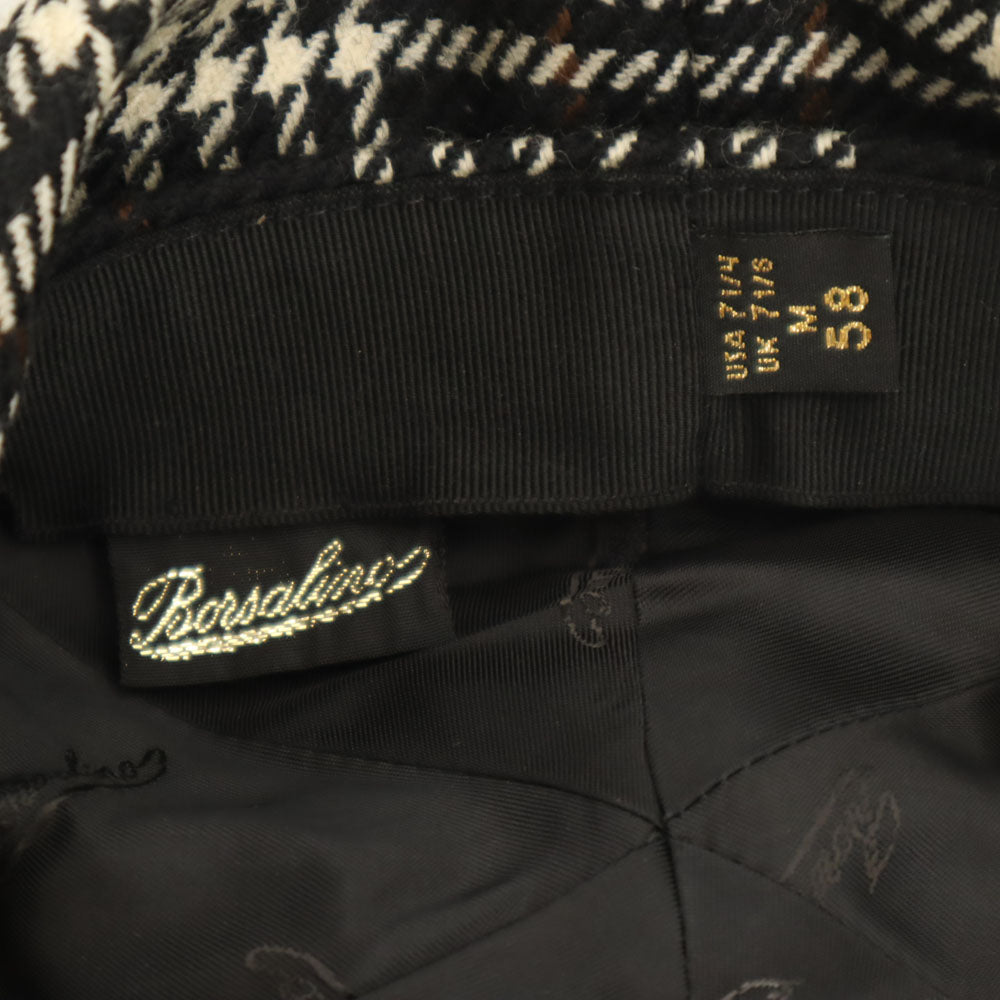 Borsalino ボルサリーノ イタリア製 ウール 千鳥格子 キャスケット  ブラック系 レディース