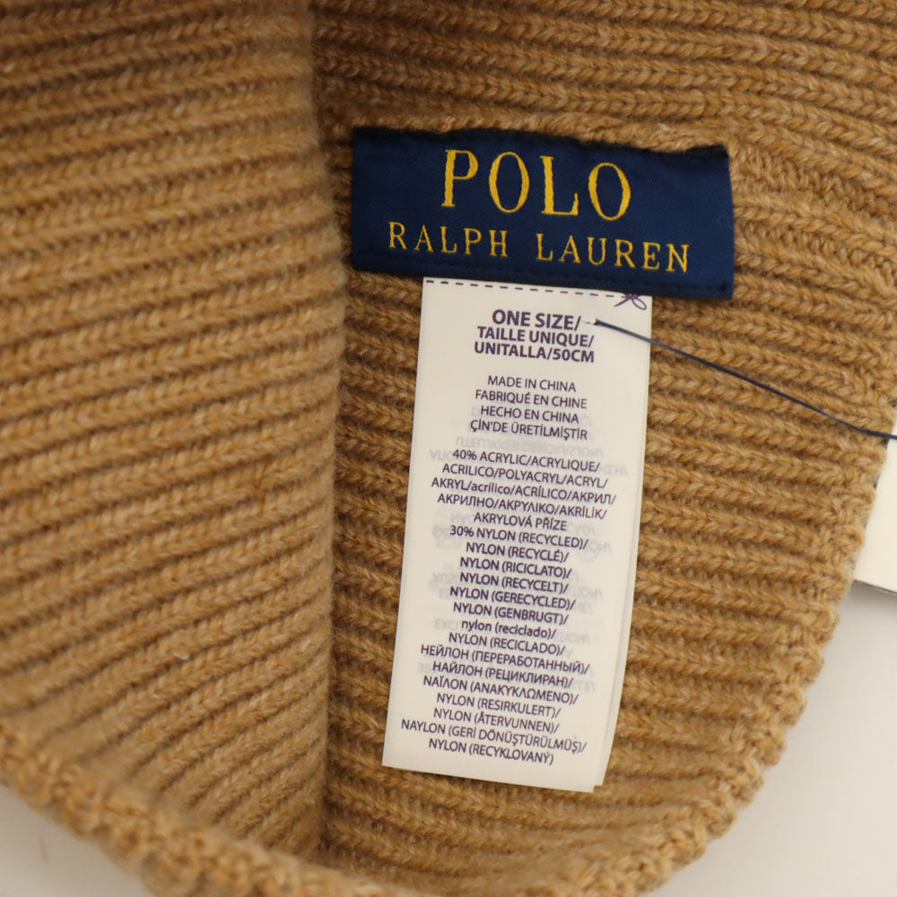 未使用 ポロラルフローレン ウールブレンド ポロベアー ダブルワッチビーニー ニットキャップ  ベージュ系 POLO RALPH LAUREN タグ付き メンズ