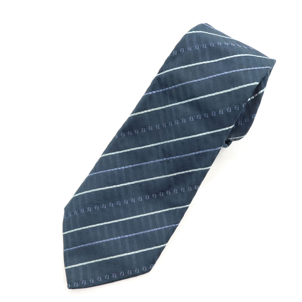 FENDI フェンディ イタリア製 シルク 斜ストライプ柄 ネクタイ ネイビー メンズ