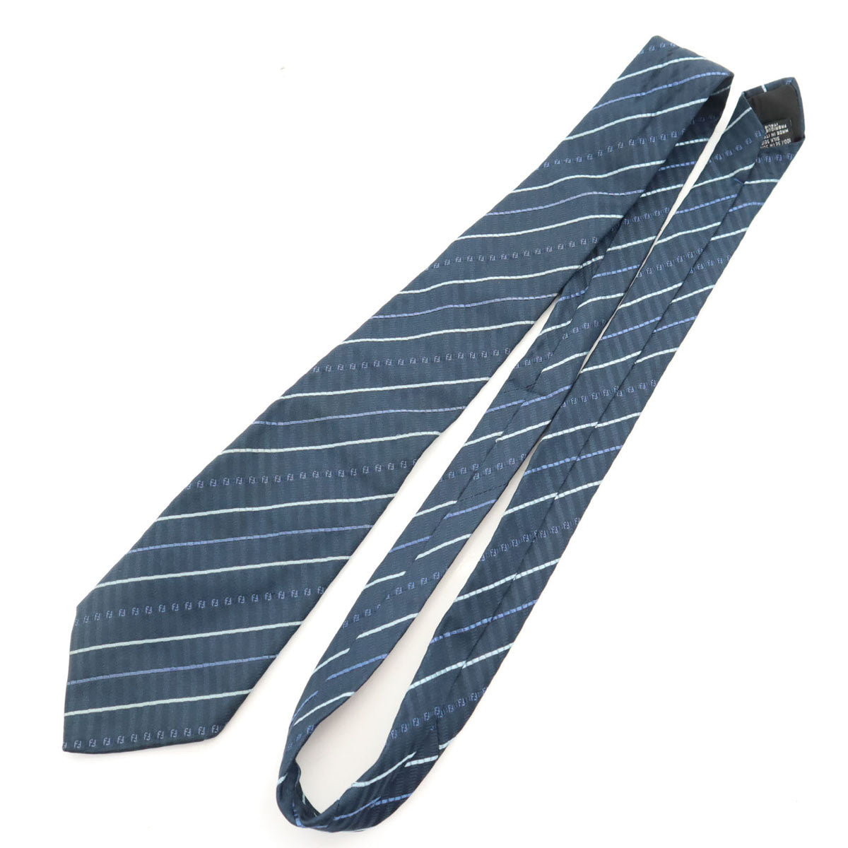 FENDI フェンディ イタリア製 シルク 斜ストライプ柄 ネクタイ ネイビー メンズ