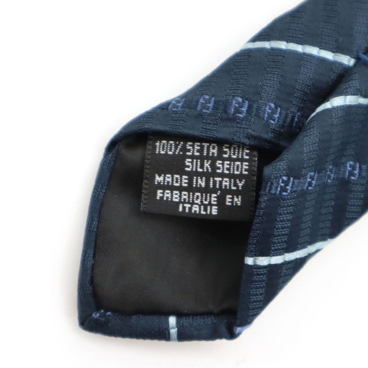 FENDI フェンディ イタリア製 シルク 斜ストライプ柄 ネクタイ ネイビー メンズ