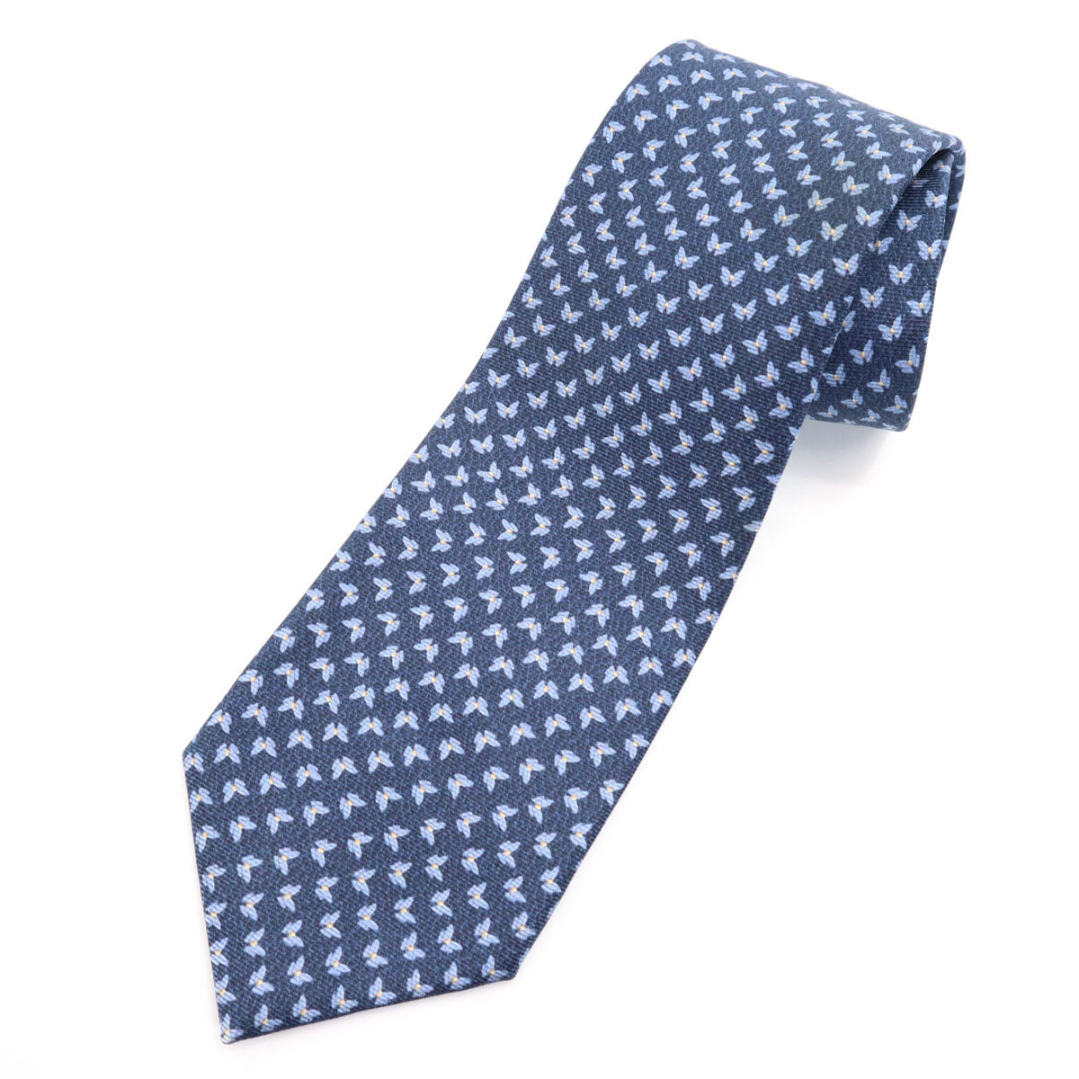 BVLGARI ブルガリ イタリア製 シルク 蝶々柄 ネクタイ ネイビー メンズ