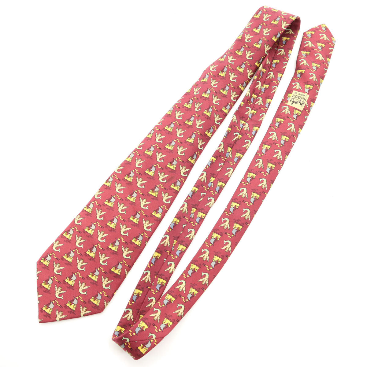 HERMES エルメス フランス製 シルク 総柄 ネクタイ ボルドー メンズ