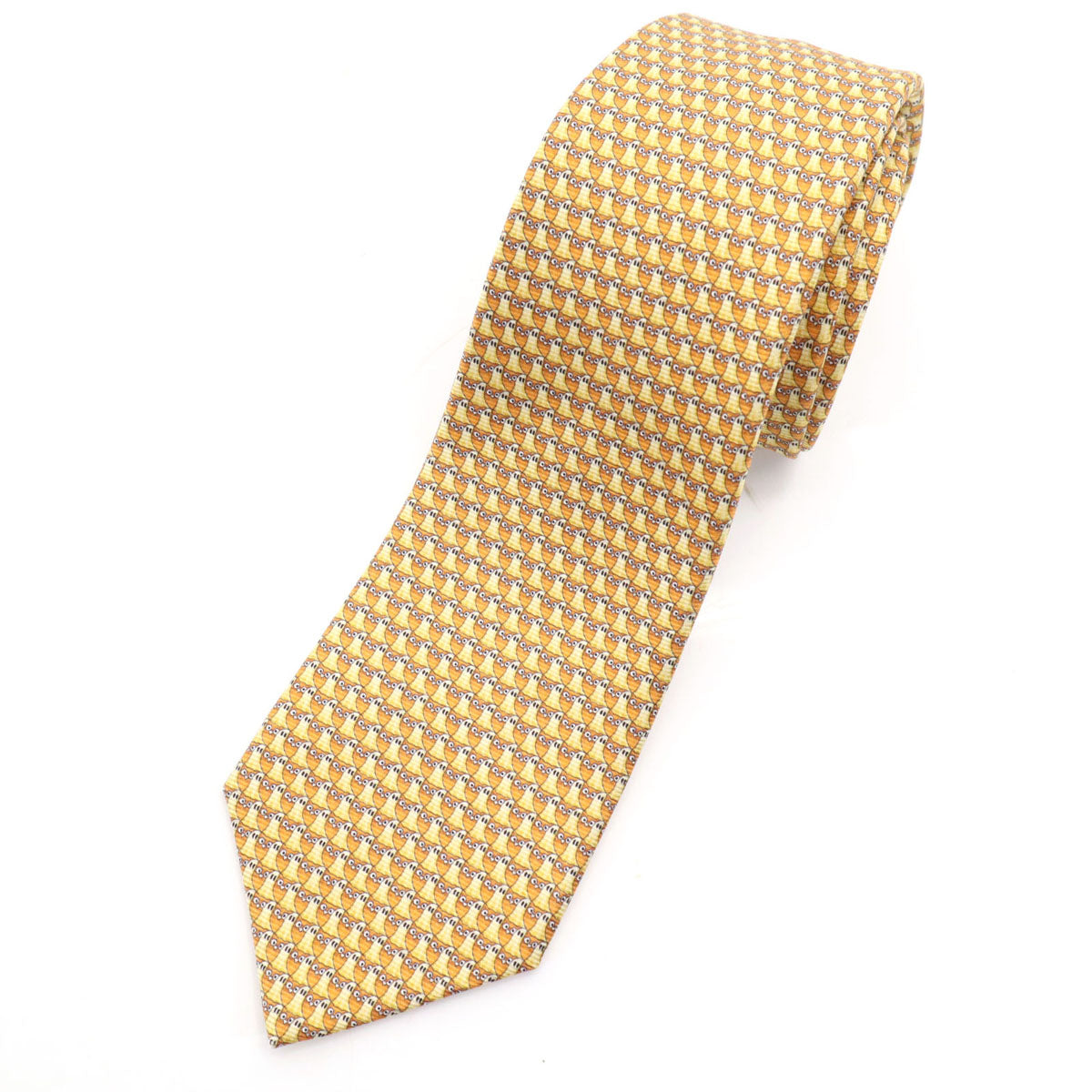 BVLGARI ブルガリ イタリア製 シルク フクロウ柄 ネクタイ イエロー系 メンズ