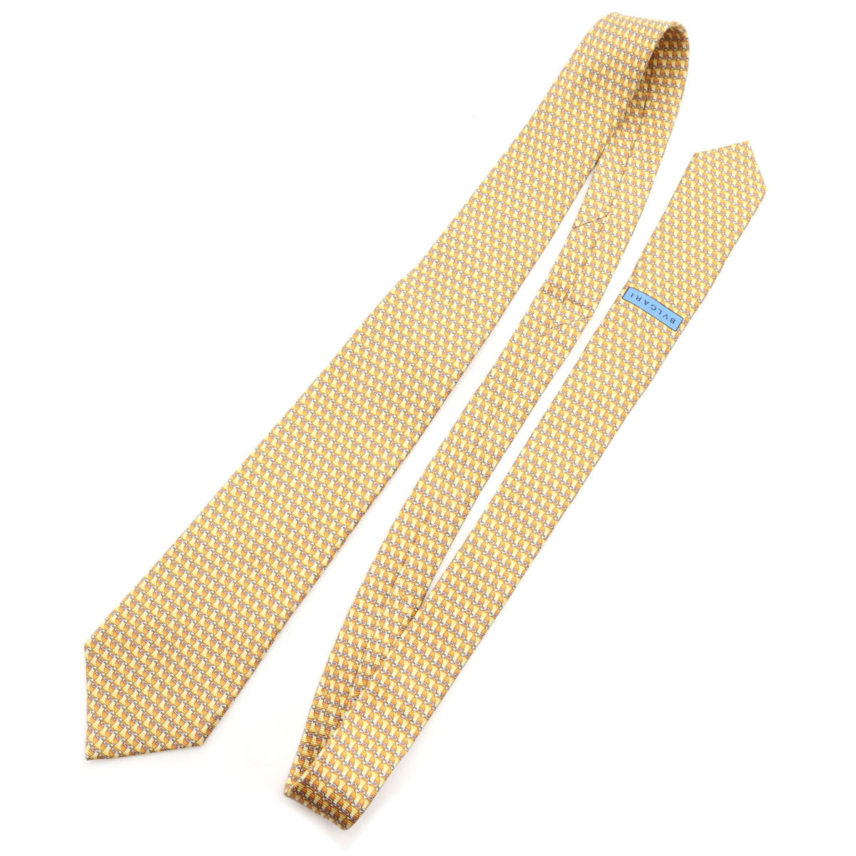 BVLGARI ブルガリ イタリア製 シルク フクロウ柄 ネクタイ イエロー系 メンズ