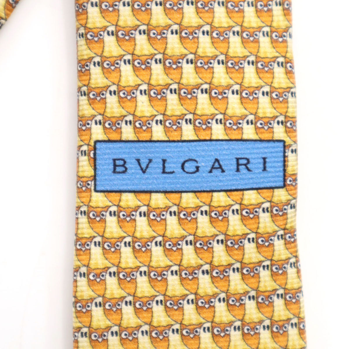 BVLGARI ブルガリ イタリア製 シルク フクロウ柄 ネクタイ イエロー系 メンズ