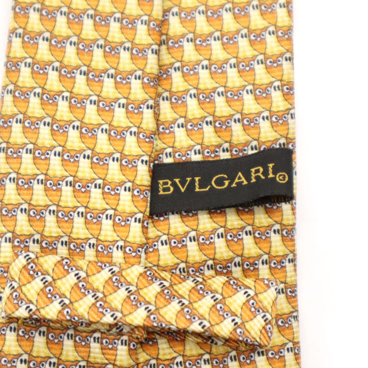 BVLGARI ブルガリ イタリア製 シルク フクロウ柄 ネクタイ イエロー系 メンズ