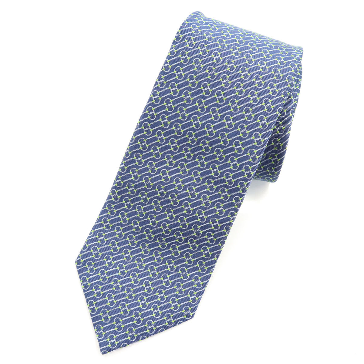 HERMES エルメス フランス製 シルク 斜ストライプ柄 ネクタイ ネイビー メンズ