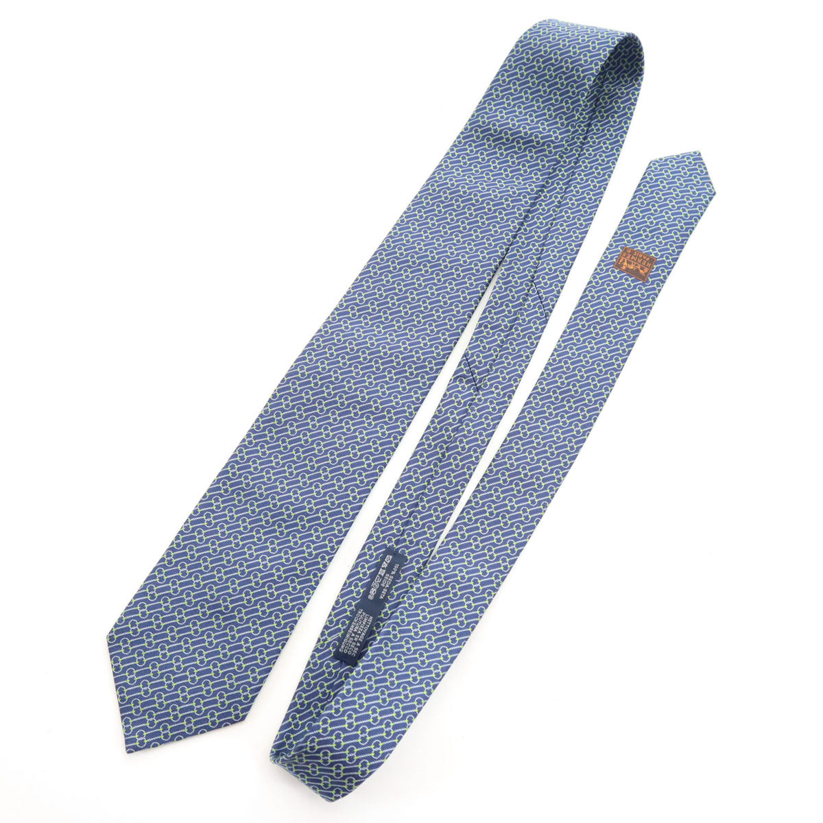 HERMES エルメス フランス製 シルク 斜ストライプ柄 ネクタイ ネイビー メンズ