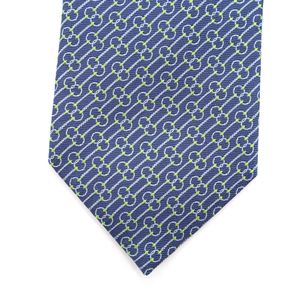 HERMES エルメス フランス製 シルク 斜ストライプ柄 ネクタイ ネイビー メンズ